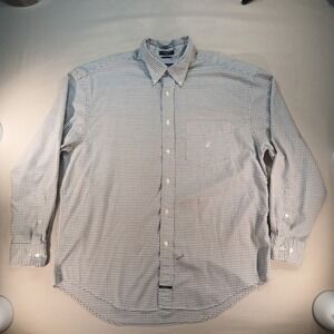 Nautica Men's XL White Blue Check Button Down Shirt Long Sleeve 100%‎ Cotton